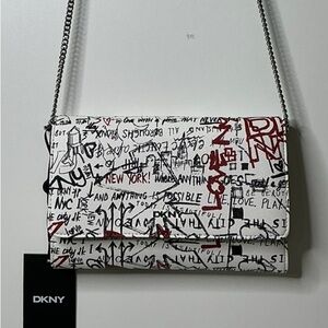 DKNY White and Red Graffiti Print Women's Bag Gia Wallet On A String Graffiti